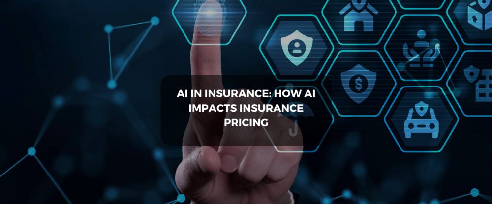 Finger touching digital interface with AI and insurance icons, illustrating how artificial intelligence impacts insurance pricing.